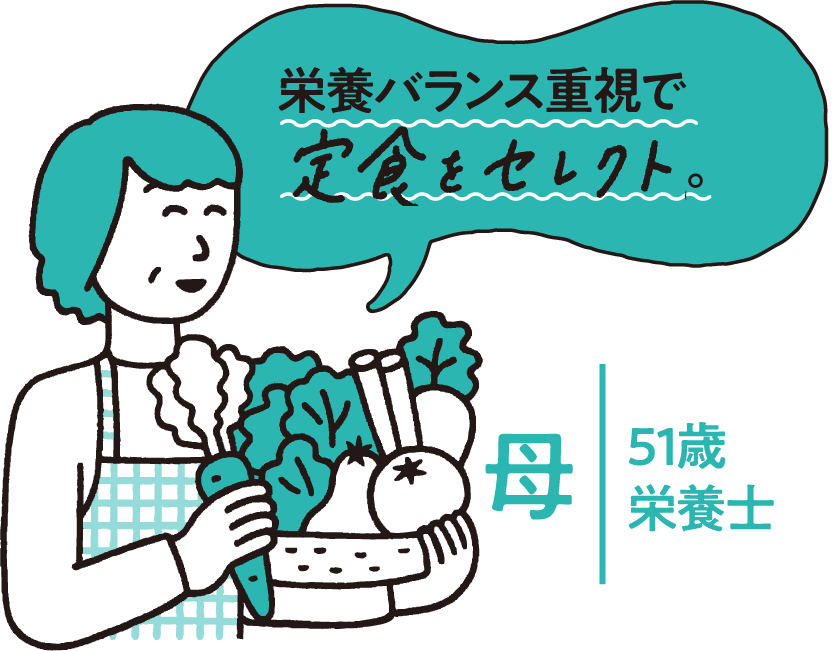 栄養バランス重視で定食をセレクト。母 51歳 栄養士